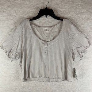 BP. Pointelle Rib Crop Henley Women's Plus Size Top Grey‎ Fog Size 2X NWT 6454